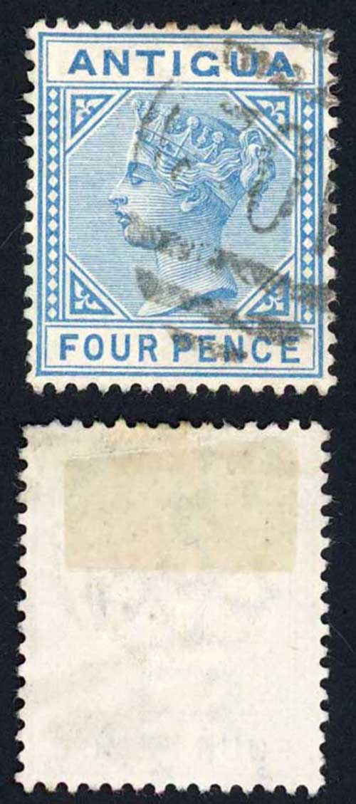 Antigua SG23 4d Blue Wmk CA Fresh Colours Cat 15 pounds