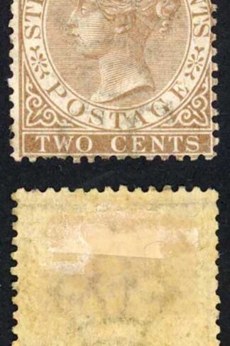 Straits Settlements SG11 2c Brown Wmk CC M/M (toned gum) Cat 70 pounds