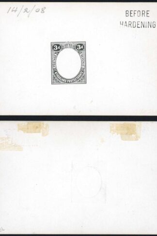 Nyasaland KEVII 3d Die Proof with blank vignette in black on glazed card 92x60mm