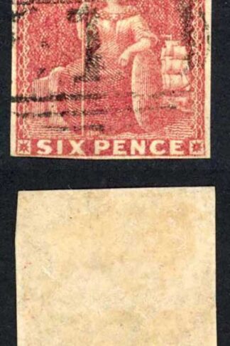 Barbados SG11a 6d Deep Rose-red No Wmk Imperf 4 Margins Cat 180 pounds