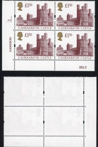UK8 One Pound Fifty PVAD Gum Plate Block 4M U/M Cat 38 pounds