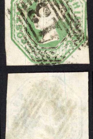 SG54 1/- Pale Green Embossed Just touched at left Cat 1000 pounds
