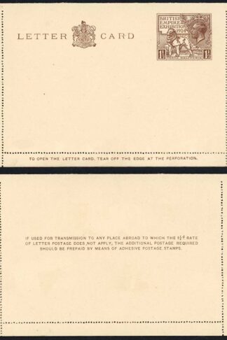 LCP10 KGV 1924 Wembley 1 1/2d Letter Card Mint