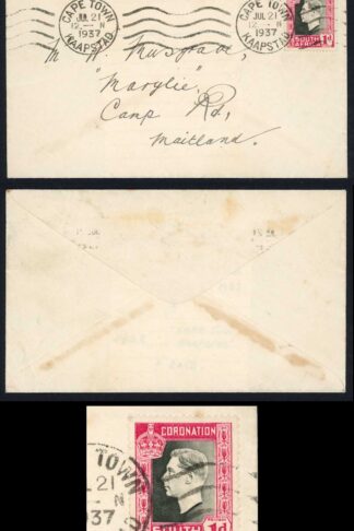 South Africa Local Cover 21 Jul 1937 Cape town-Kaapstad In-Correct 1d Rate