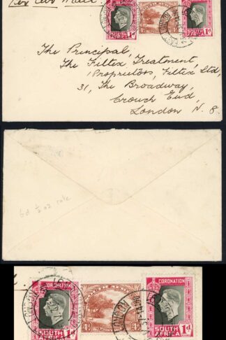 South Africa 25 May 1937 Airmail to London 6d rate