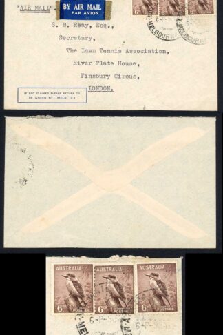 Australia 1952 Airmail Cover from The Lawn Tennis Association to the UK one