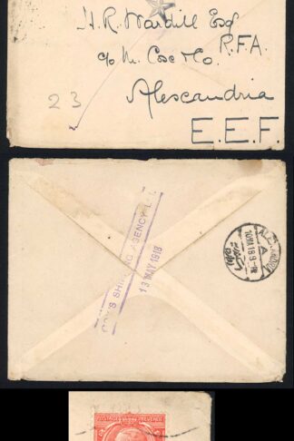 1918 Cover to EEF re-directed with Alexandria Backstamp