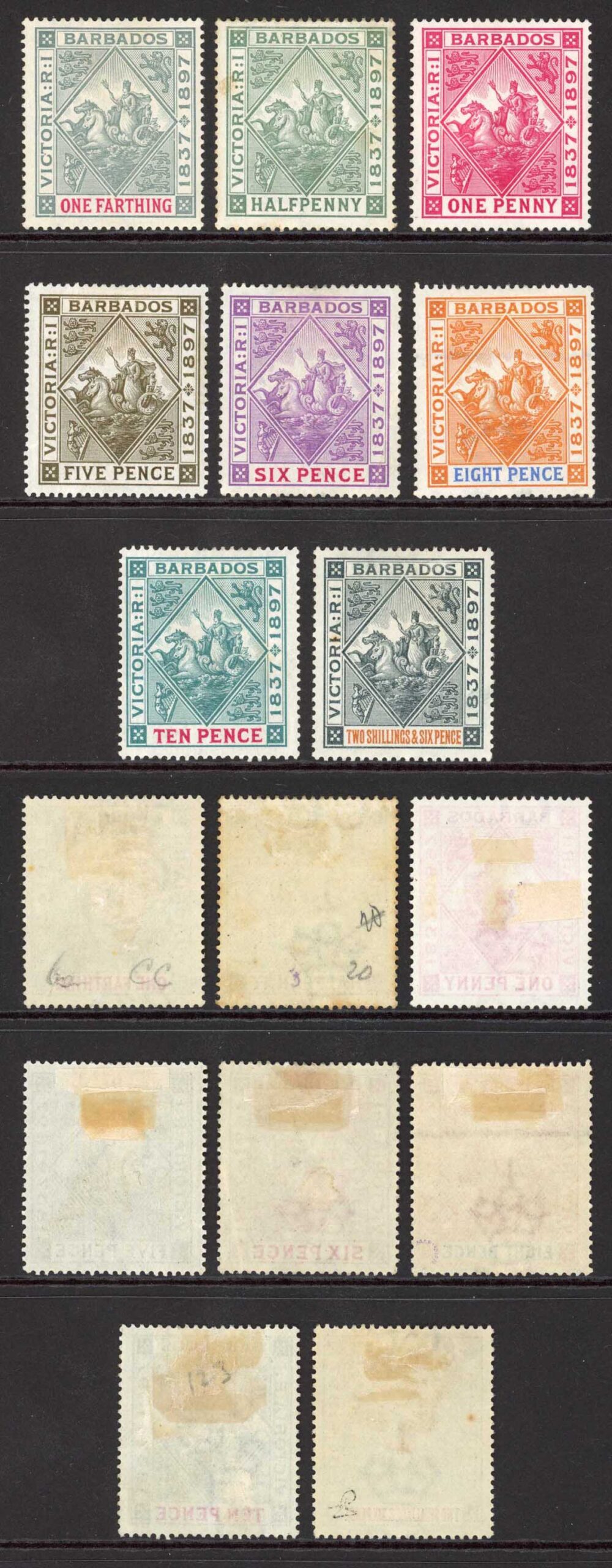 Barbados SG116/24 No 2 1/2d (1/2d toned) Fresh Colour M/M Cat 300 pounds