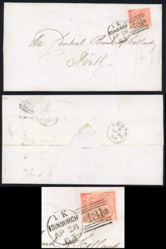 SG82 4d Pale Red plate 3 (GB) with Edinburgh Star Duplex on cover