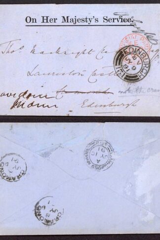 1891 Edinburgh Local OHMS letter Authorising Signature handstamped