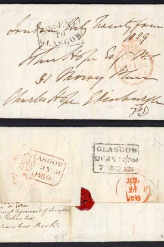 25th July 1839 MISSENT to GLASGOW Boxed Handstamp in black