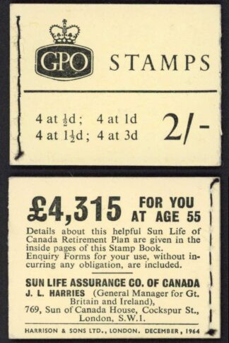N19 2/- Wilding Booklet (no phos) dated 1964 December