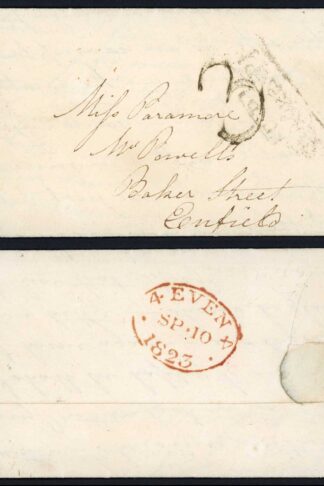 George IV 1823 H/S 3d to pay and Chief Office date stamp 4 Even (4 INVERTED)