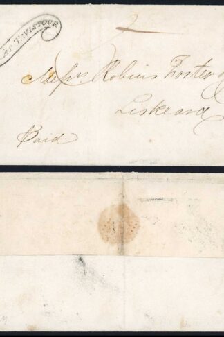 King William IV 14 March 1831 wrapper with scrolled Paid at Tavistock hand stamp