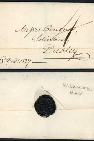 George IV 1829 Wrapper to Dudley with early usage of Halesowen 128 mileage mark