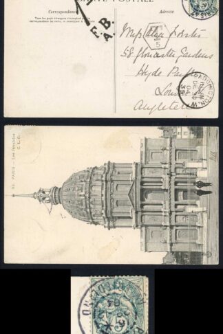1904 1d Postage Due hand stamp on a Post card Les Invalides 1d to pay