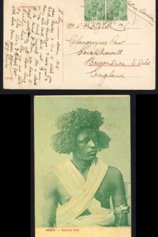 Aden Indian KGV 1/2a Pair on an Active Service Postcard from Aden