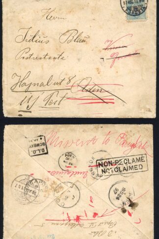 1897 Cover to Aden Missent to Bangkok Much travelled Cover