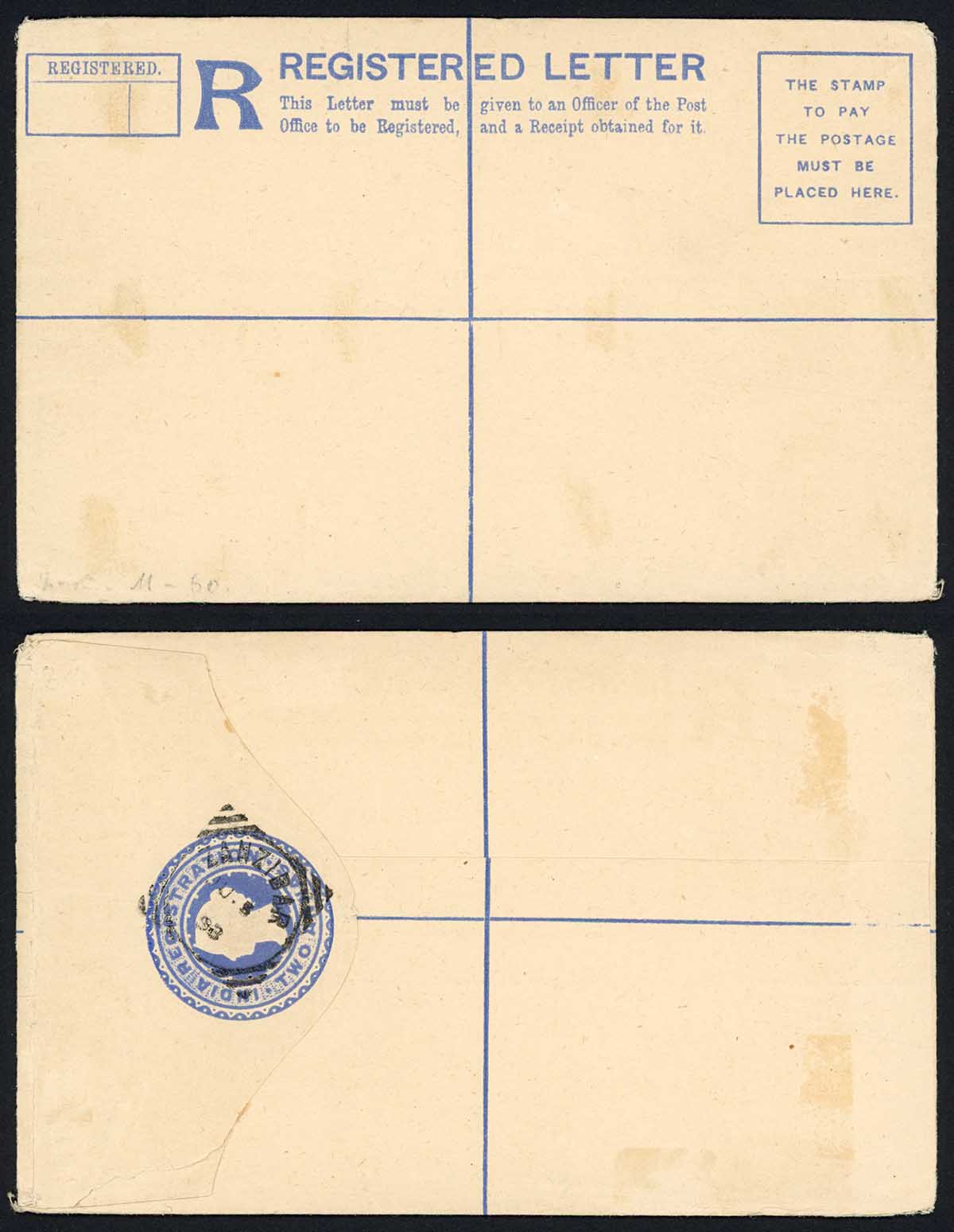 Zanzibar QV 2a Registered Envelope Cancelled to order with a Squared Circle