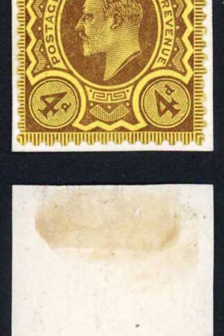 KEVII 1909 4d Colour Trial in Purple on Yellow Wmk Paper Cat 9000 pounds