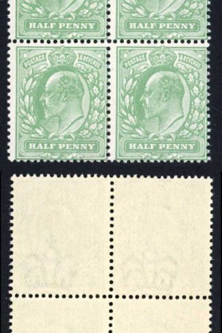KEVII M4 (4) 1/2d Pale Bluish Green Harrison Perf 15 x 14 U/M Cat 325 as a block