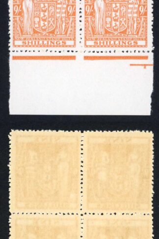 New Zealand SGF200 9/- Brown-orange U/M Block of 4 Cat 400+ pounds