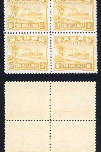 Nauru SG39B 10/- Yellow on Shiny White Paper U/M Block Cat 340++ pounds