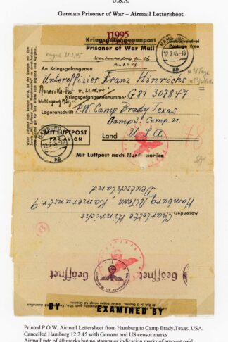 USA 1945 German Prisoner of War Airmail Lettersheet