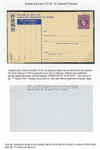 British Far East Prisoner of War 3d Airmail Card Unused