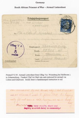 South Africa 1945 Prisoner of War Letter