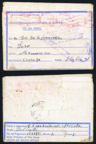 South Africa 1943 Italian Prisoner of War Lettersheet