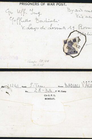 India Italian Prisoner of War 19415 Airmail Lettersheet