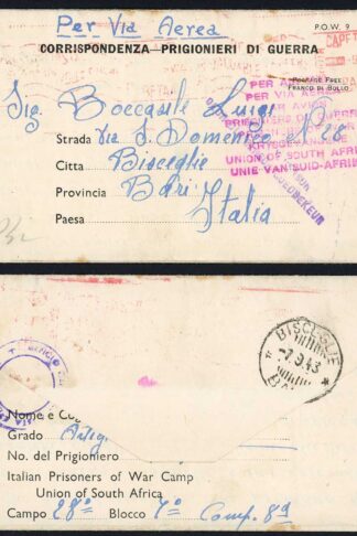 South Africa 1943 Italian Prisoner of War Lettersheet