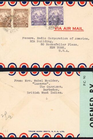 Barbados 1943 Censored Mail to the USA Via St Lucia
