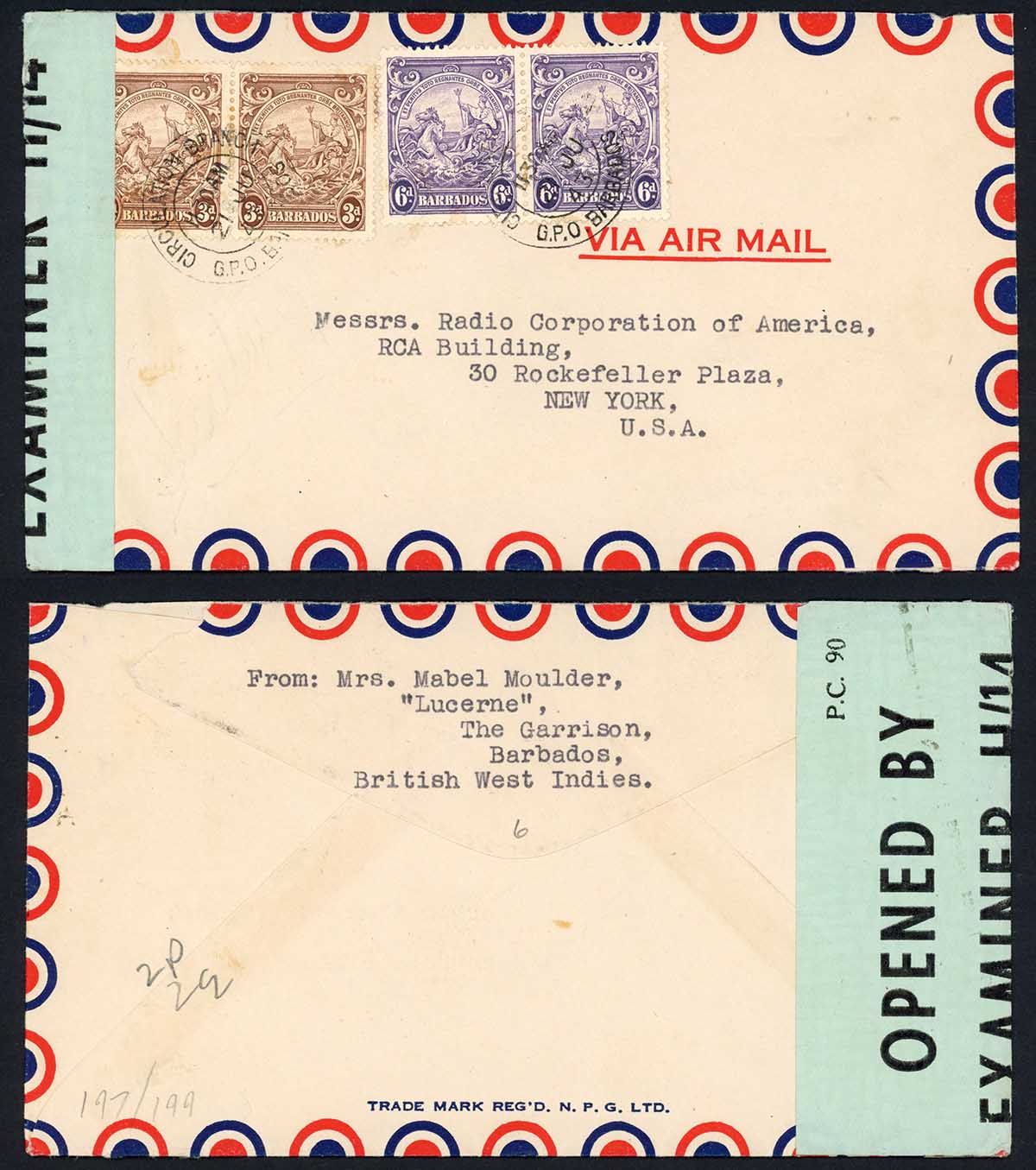 Barbados 1943 Censored Mail to the USA Via St Lucia