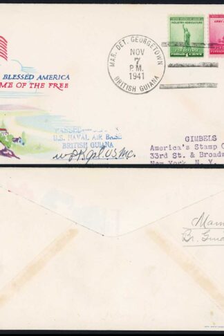 British Guiana 1941 Censored illustrated cover from the US Navel Air Base