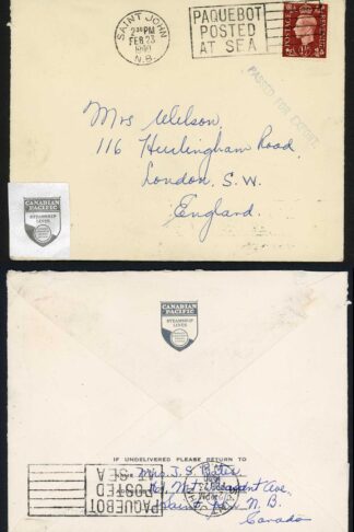 Canada 1940 St John Paquebot and Passed for export handstamp