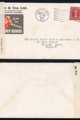 Canada 1942 Military Censorship on illustrated cover