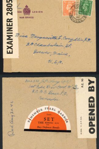 Canada 1942 Censored with Remember Pearl Harbour Sticker