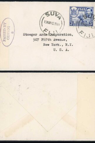 Fiji 1942 Censored Cover to New York Opened by/censor tape and handstamp