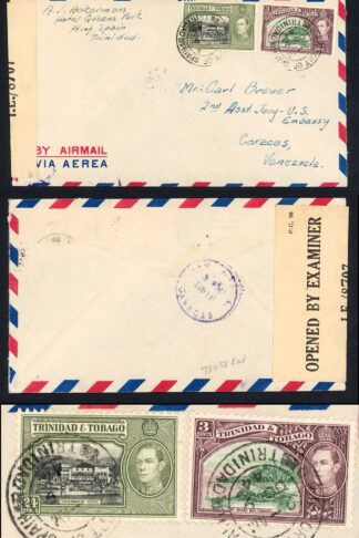 Trinidad and Tobago 1944 Censored Airmail Cover sent at the 27c rate