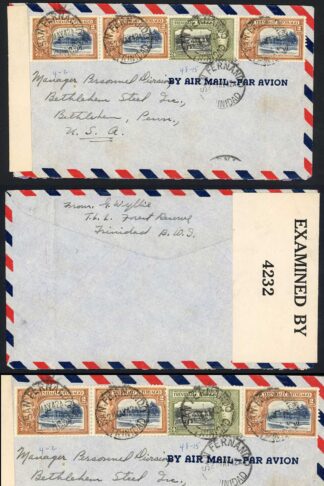 Trinidad and Tobago 1944 Censored Airmail Cover at the 30c rate to Bethlehem