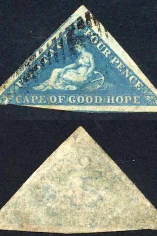 Cape of Good Hope SG6 4d Deep Blue (crease) Cat 90 pounds