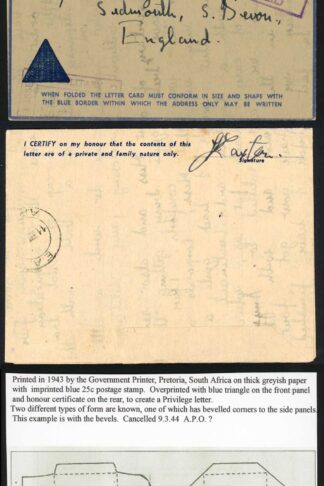 KUT 1944 Airmail Censored Lettersheet used to England