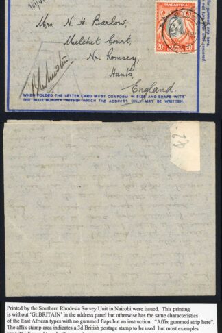 KUT 1944 Airmail Censored Lettersheet used to England