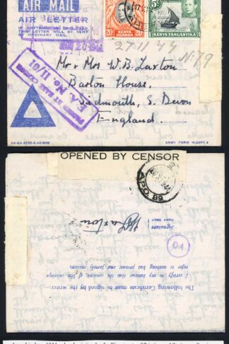 KUT 1944 Airletter Opened by Censor