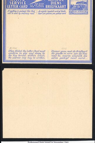 South Africa Nov 1941 Redesigned Active Service letter card (treestops below fr