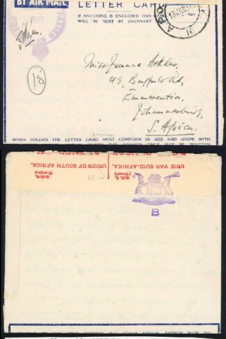 Egypt 13th Jan 1944 Censored Airmail Letter to Johannesburg