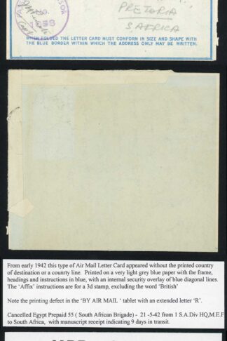 Egypt 1942 Censored Airmail Letter Cancelled Egypt Prepaid 55 (South African Br