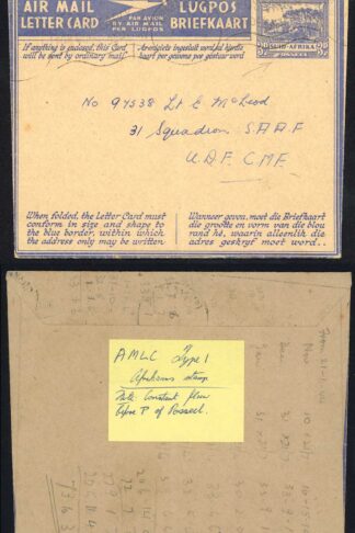 South Africa Airletter 1st Issue 1943 with Constant Flaw spot before O of Posse